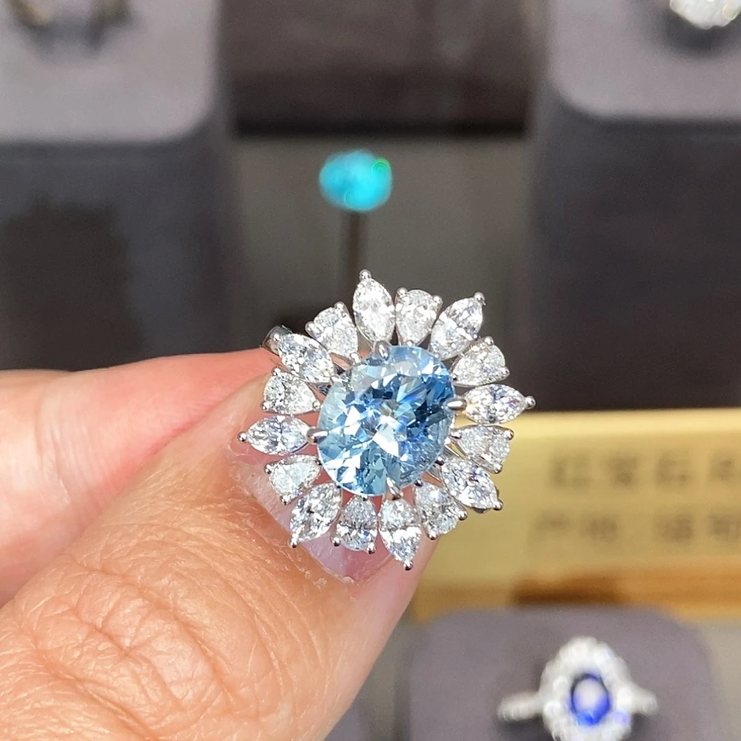 海蓝宝石戒圈18K金镶嵌2.1克拉