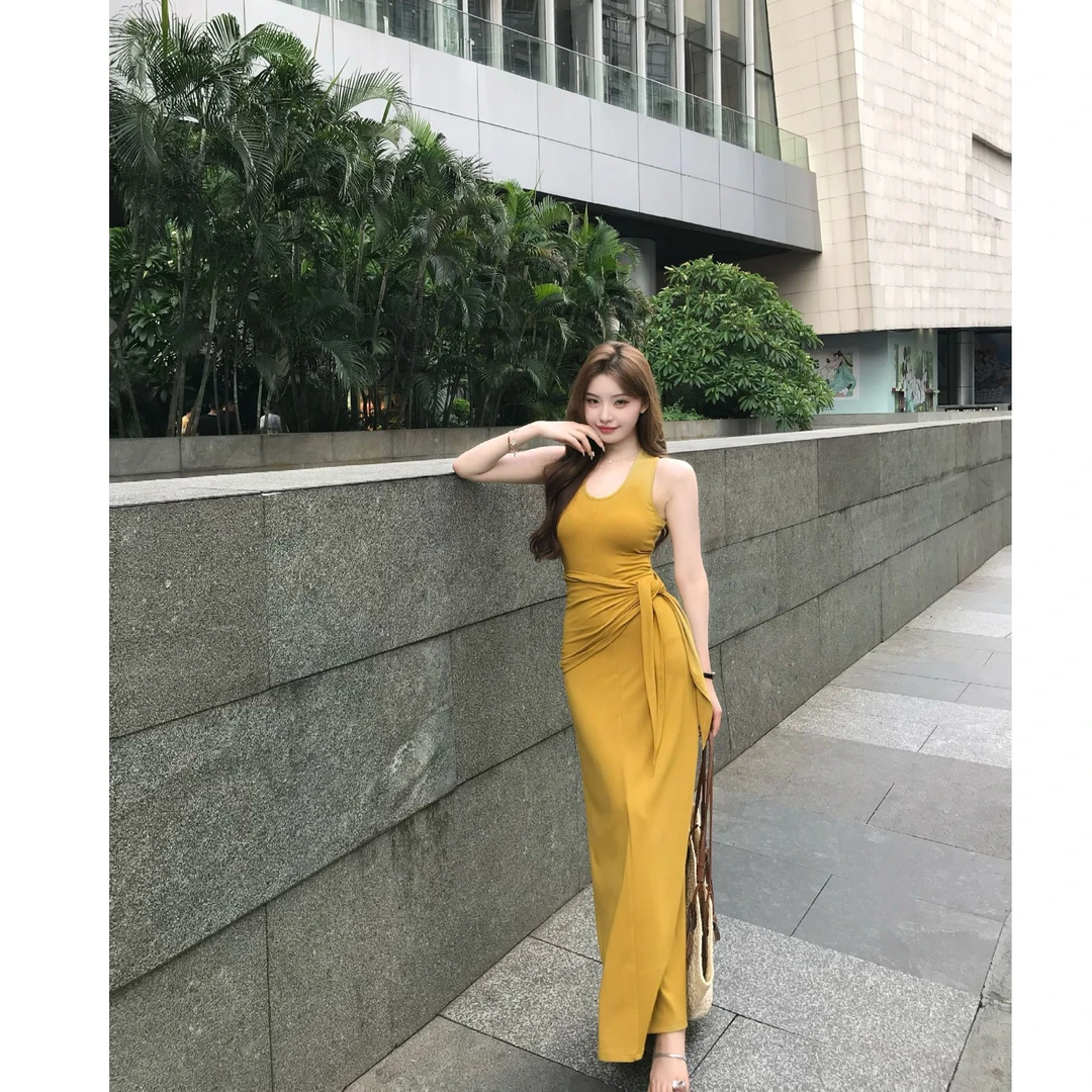 SZA【画玉玉骨】夏季新款韩系修身显瘦无袖配披肩连衣裙A-2089