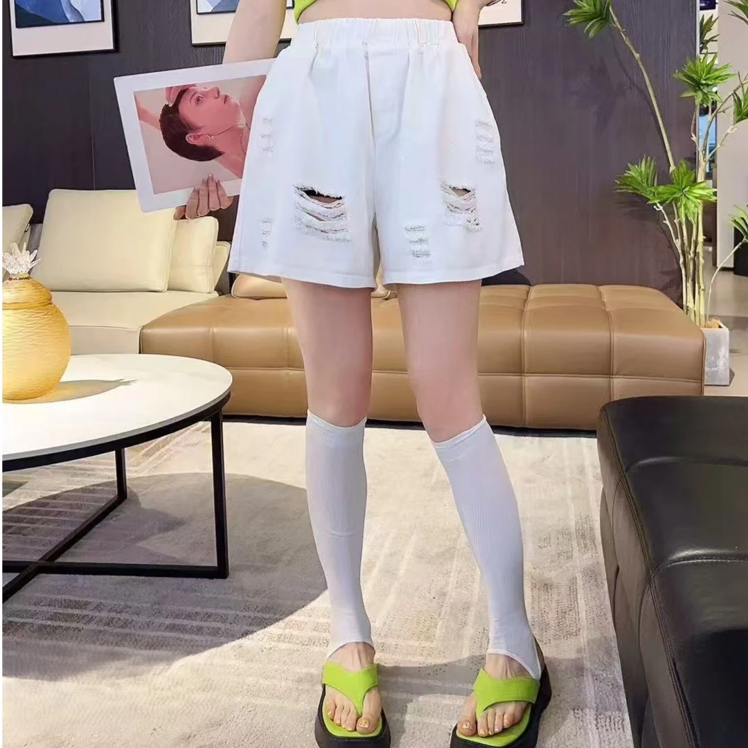 夏季短裤-甜 2598时尚潮流破洞设计糖果色系显瘦胖MM大码女装新款