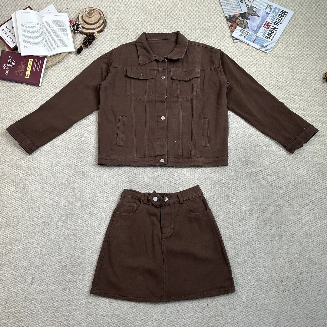 2025春季新款时尚百搭纯色长袖牛仔套装9481