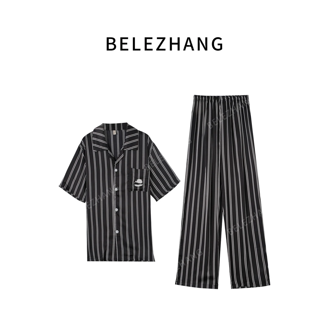 BELE ZHANG【松弛艺术】夏季条纹情侣款睡衣套装-2433