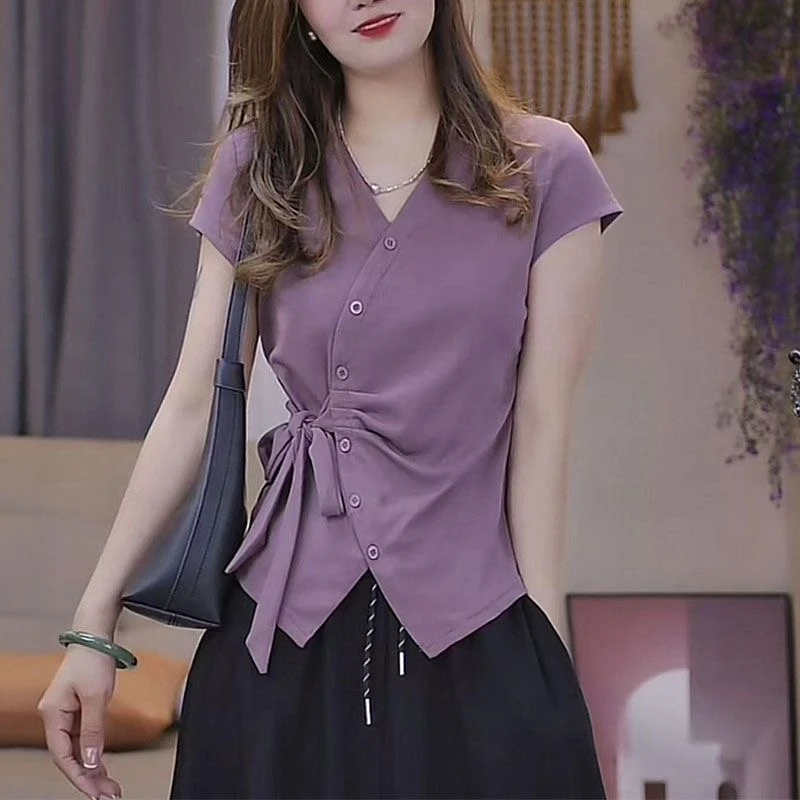 法式设计感显瘦上衣女2025夏季新款短袖小衫时尚