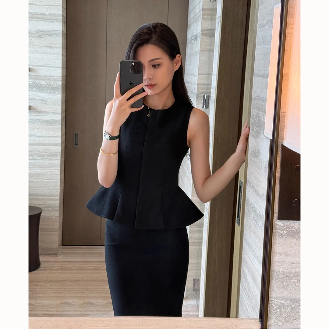 高级感夏季女装洋气时髦气质显瘦大摆小众无袖背心上衣半身裙套装