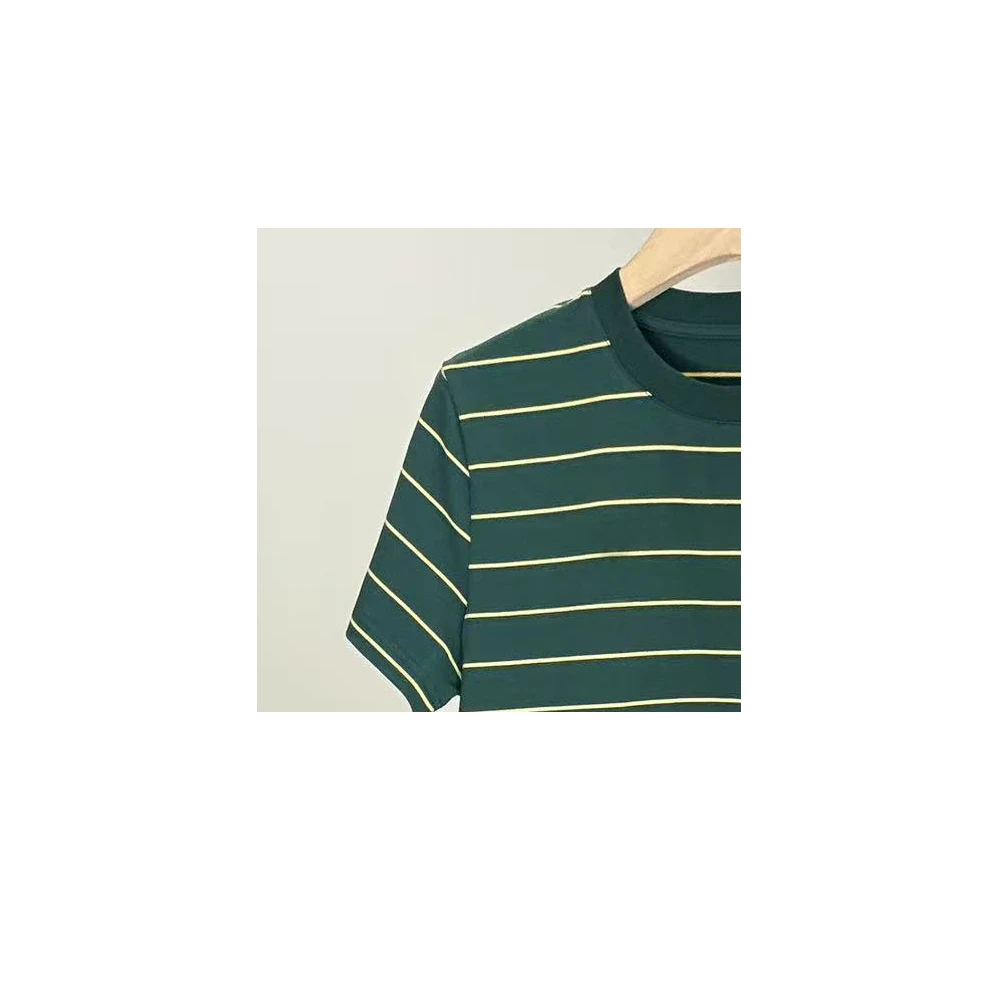 【现货】【绿色条纹】正肩圆领条纹宽松夏季设计款短袖T恤