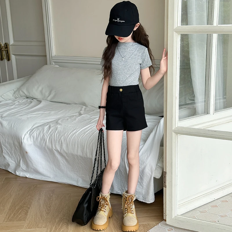 俏咪咕女童套装夏季2025新款韩版长袖T恤阔腿牛仔裤休闲两件套潮