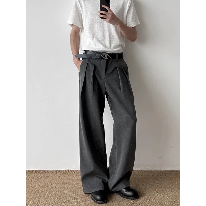 SAIMT美式TR秋冬双褶位A字型剪裁休闲裤通勤cleanfit直筒西裤子