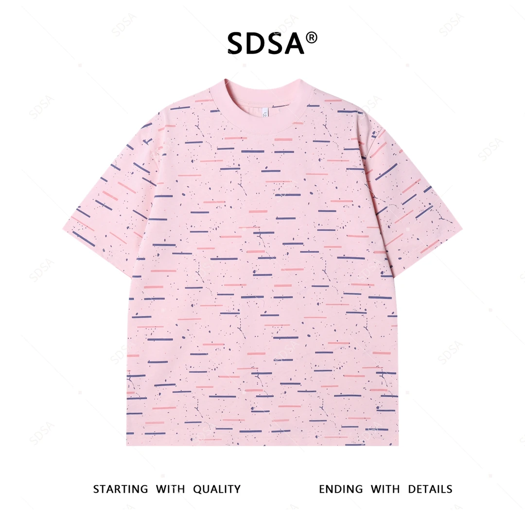 夏季高级感新款男士韩版撞色泼墨设计短袖T恤时尚宽松圆领上衣