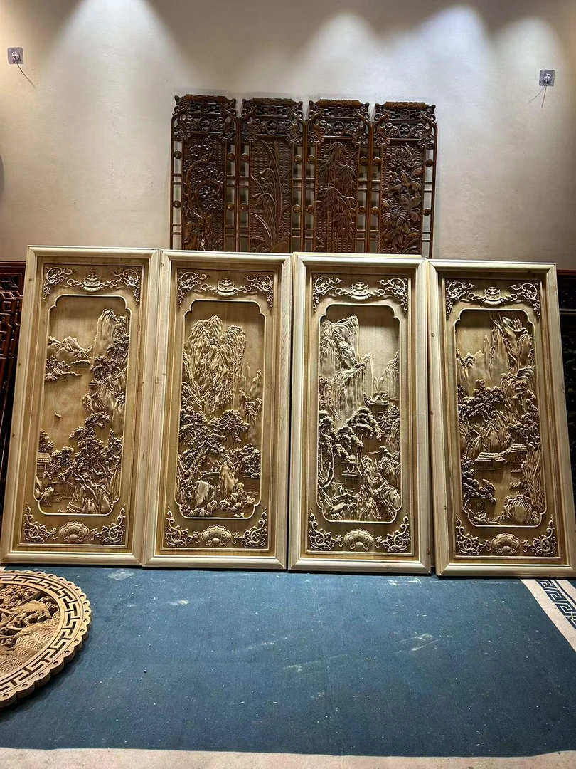 东阳木雕，庐山望瀑布图山水画