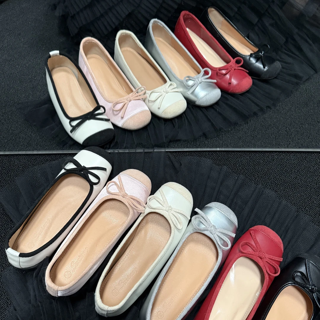 5cm内增高~法式软皮小香风粗跟单鞋女蝴蝶结甜美奶奶鞋芭蕾舞鞋