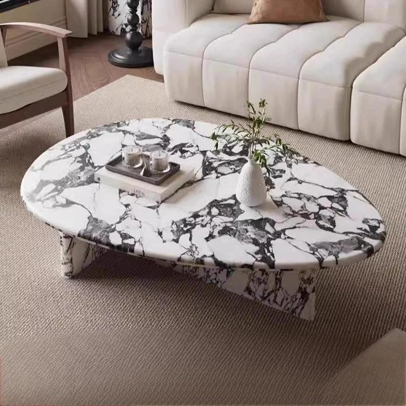 法式复古高端大理石茶几客厅家用圆形组合茶几简约风水滴型茶几