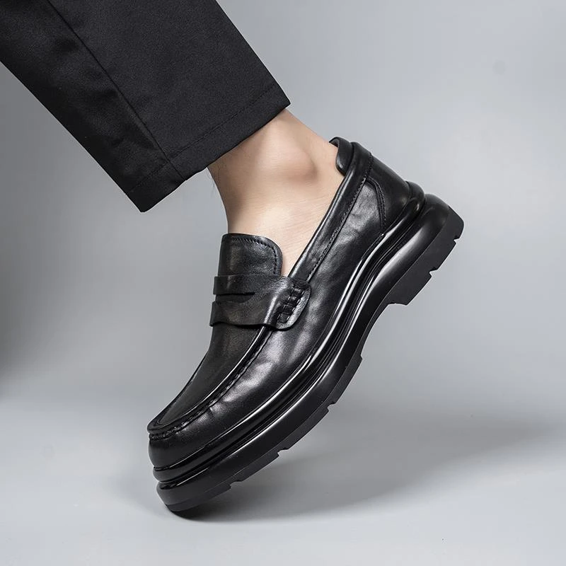 2025新款真皮豆豆鞋男英伦风一脚蹬懒人鞋厚底增高休闲皮鞋男潮鞋