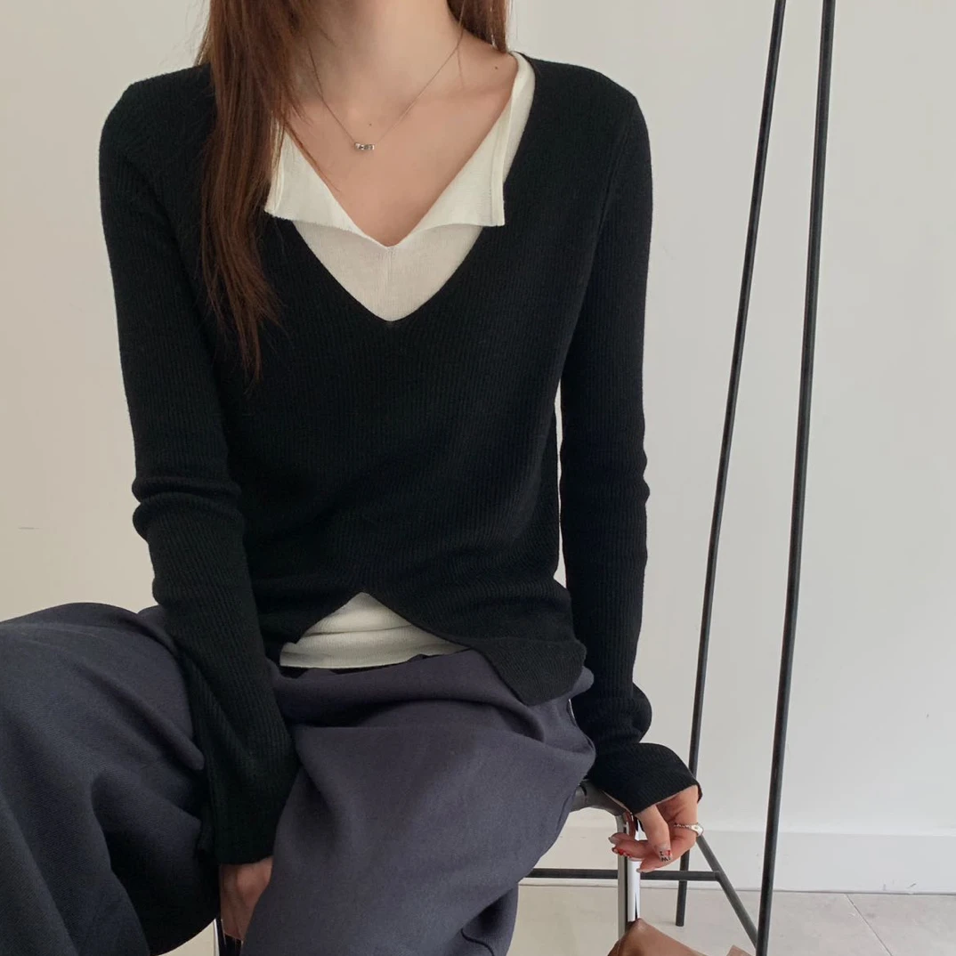 583款2025秋季新款针织衫假两件毛衣长袖