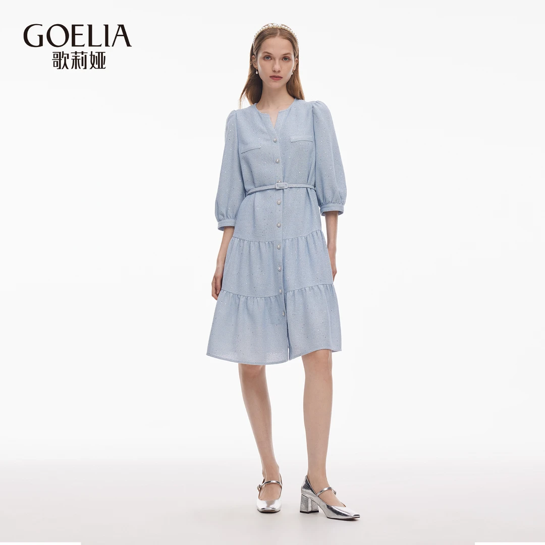 歌莉娅 新品 醋酸小香风连衣裙（配送布包腰带） 1E8L4K3G0