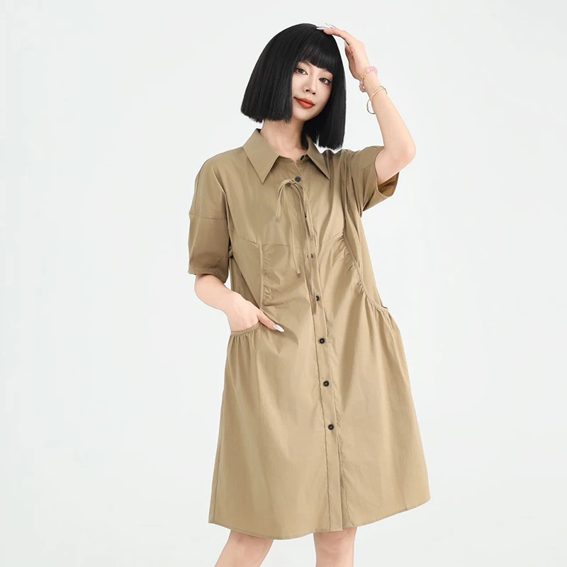韩版气质简约连衣裙2025爆款百搭舒适经典别致衬衫裙收腰显瘦新款
