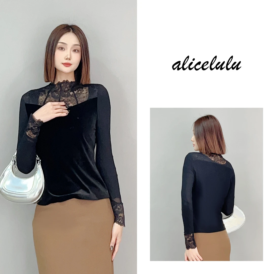 4 ALICE “黑天鹅”衬衫 丝绒蕾丝 优雅迷人 S2141409W