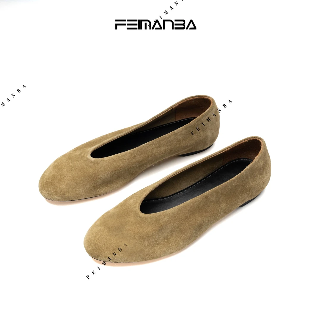FEIMANBA 基石系列 腰果绿圆头平底单鞋女