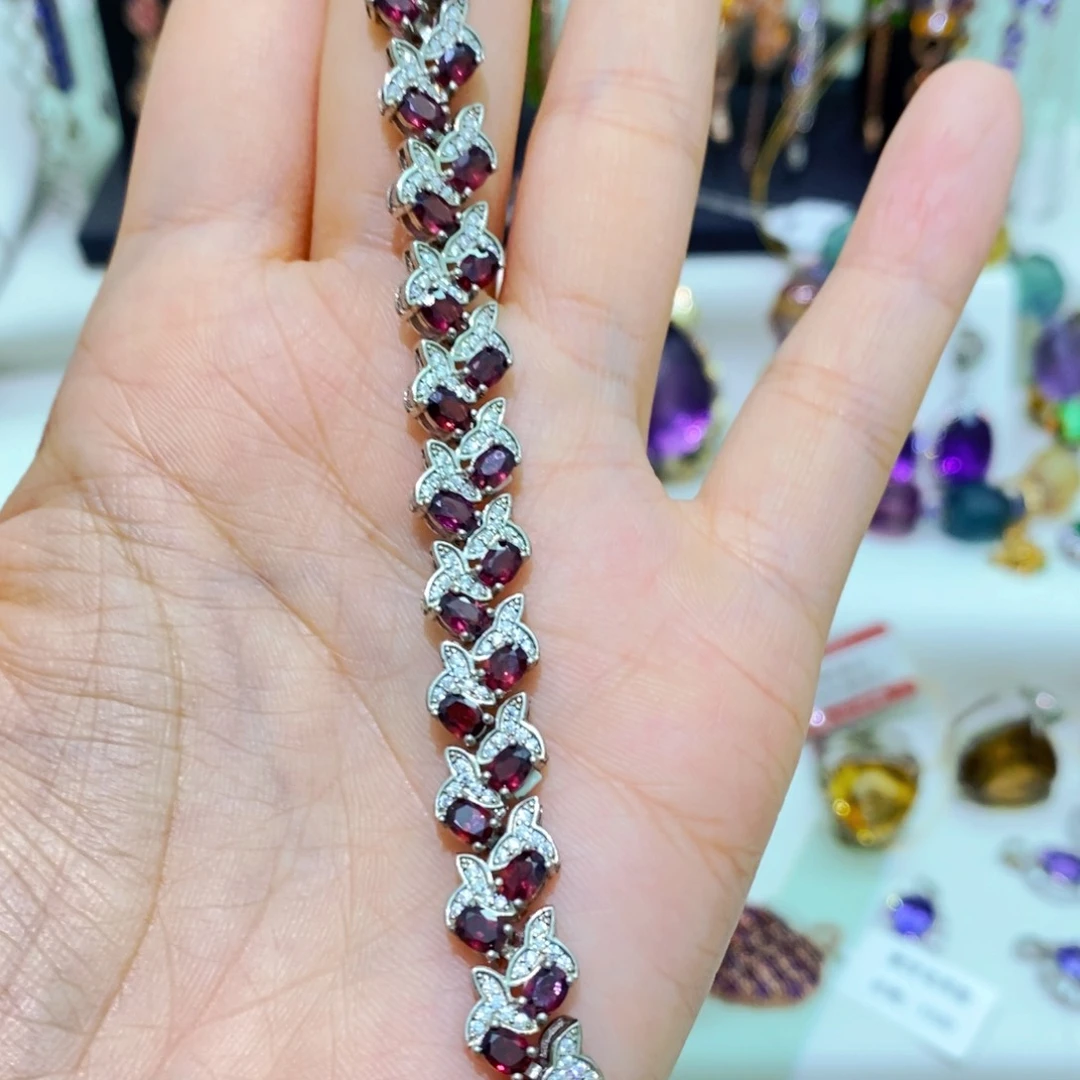 银S925镶嵌手链石榴石