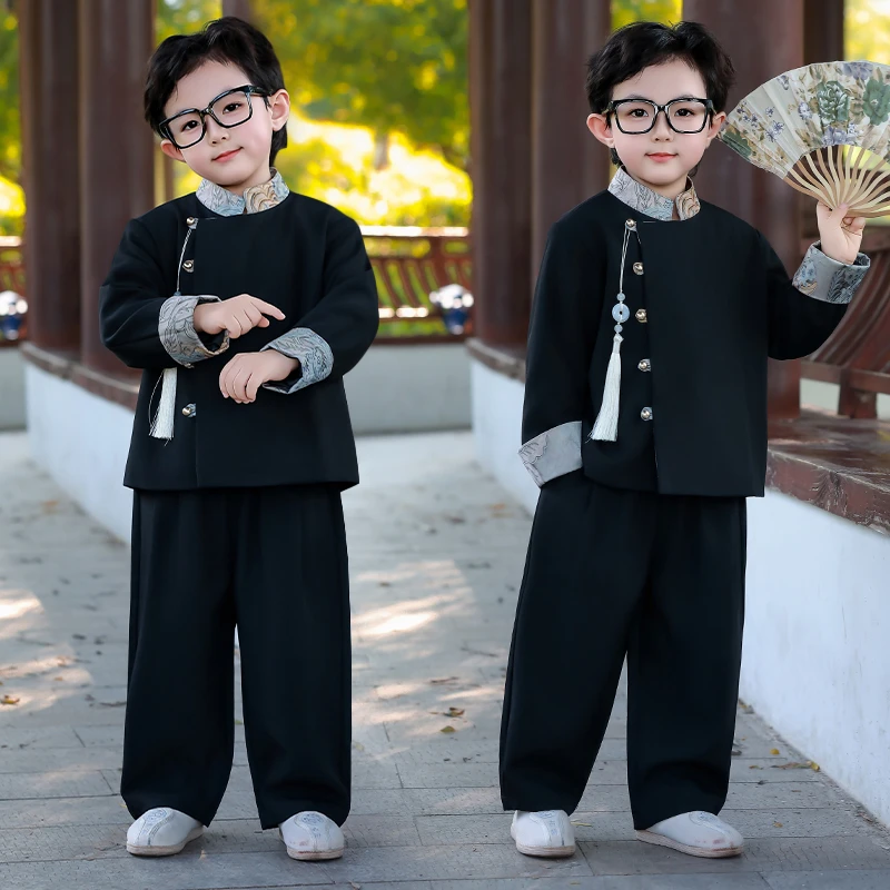 男童中国风西装礼服儿童新中式中山装男孩走秀朗诵主持演出服汉服