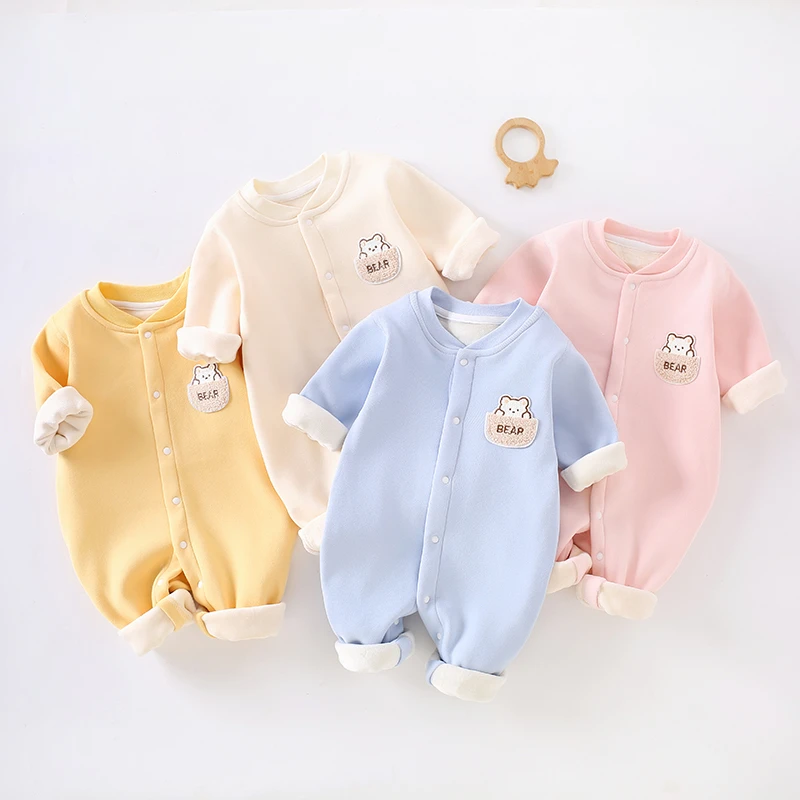 婴儿秋冬款暖暖绒连体衣男女宝宝长袖保暖哈衣卡通爬服洋气外出服