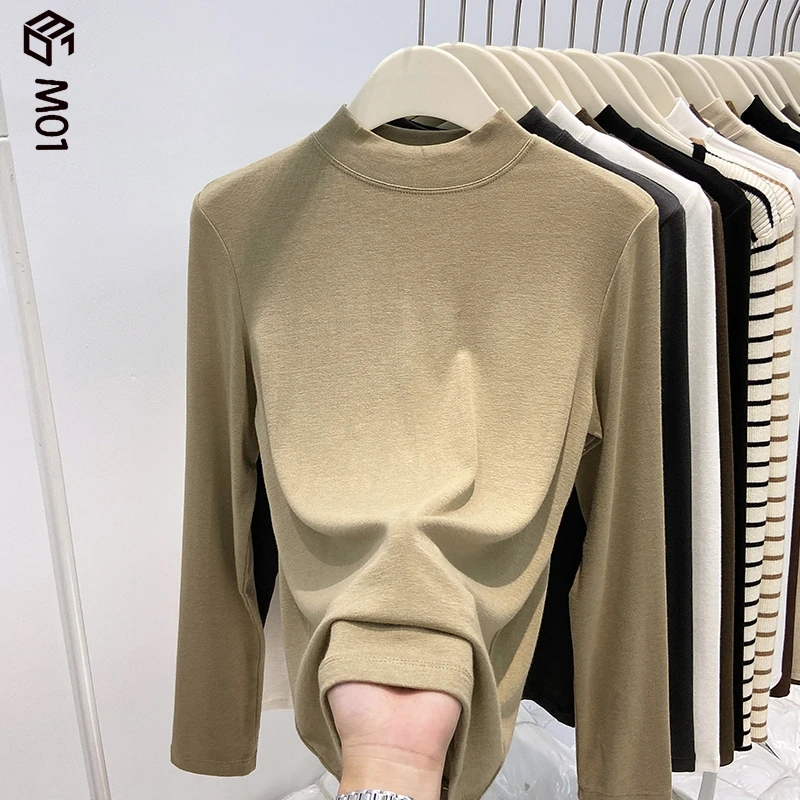M01软糯半高领修身打底衫女2025秋冬新款高级感立领洋气加绒卫衣