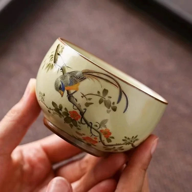 喜上眉梢汝窑主人杯手工创意复古家用陶瓷中式创意大号1363