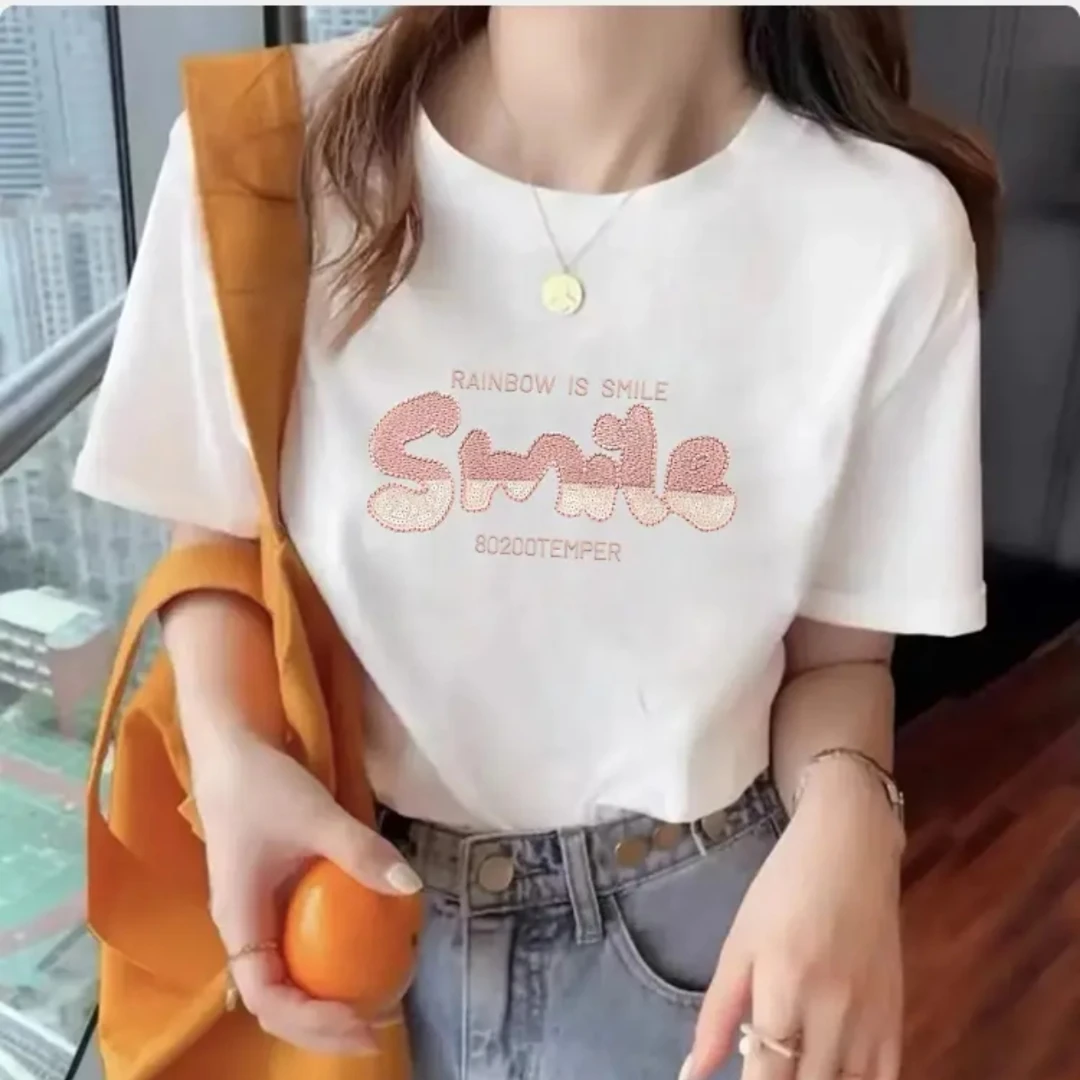 纯棉t恤女短袖显瘦洋气百搭设计感小众体恤夏季宽松运动时尚休闲