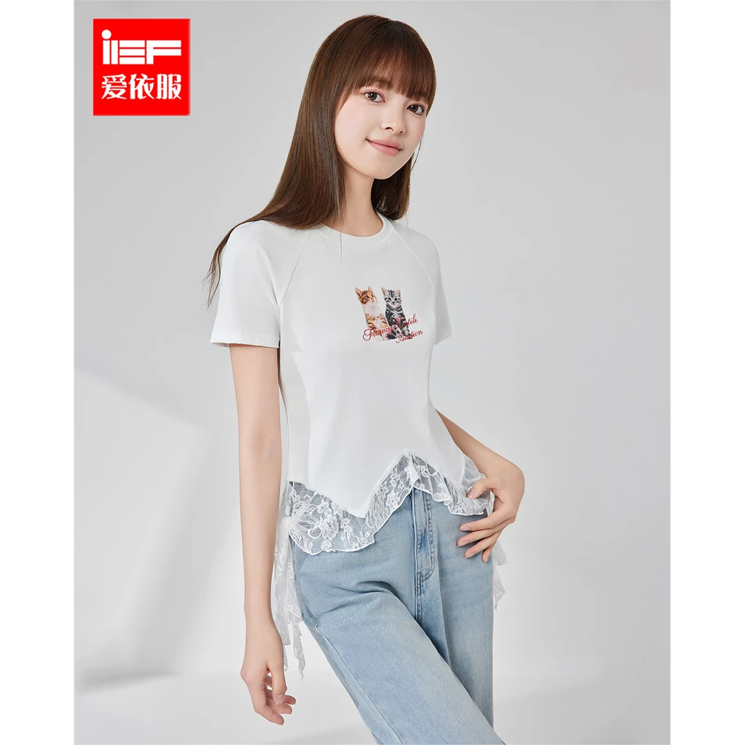 IEF/爱依服短上衣2025夏季新款甜美少女气质可爱百搭通勤短款T恤