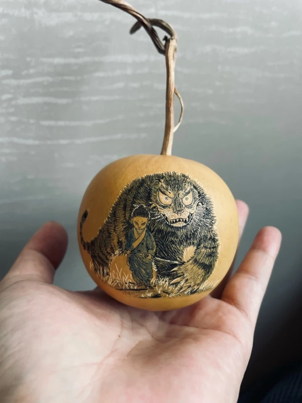 葫芦墨刻，纯手工雕刻山君破惑图。一物一图（可以免费刻字10字以内）