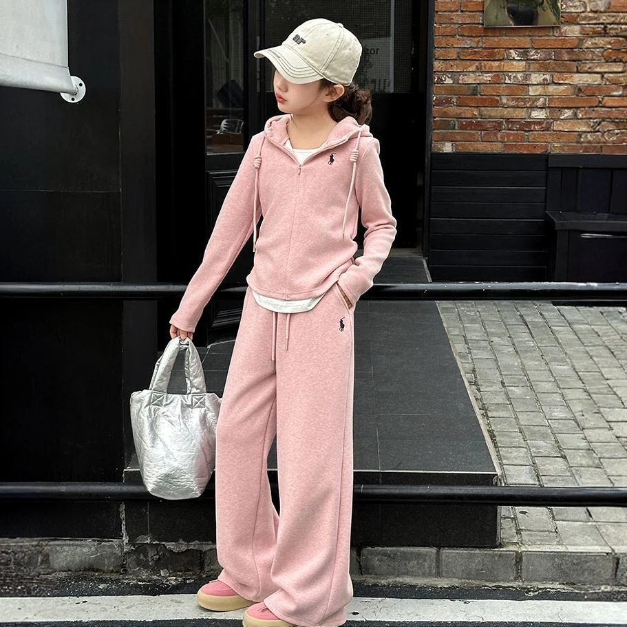 女童连帽套装春秋装2025新款洋气时髦中大童女孩开衫运动装两件套