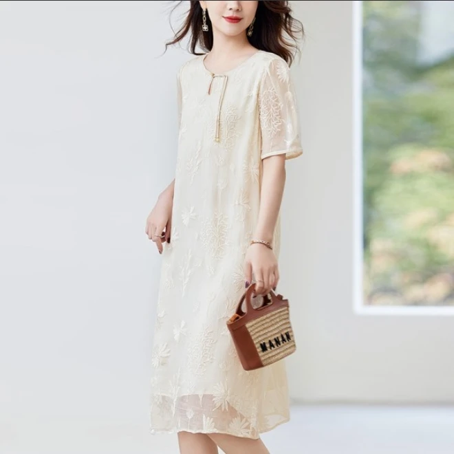 水墨佳人夏季国风真丝桑蚕丝连衣裙82496780