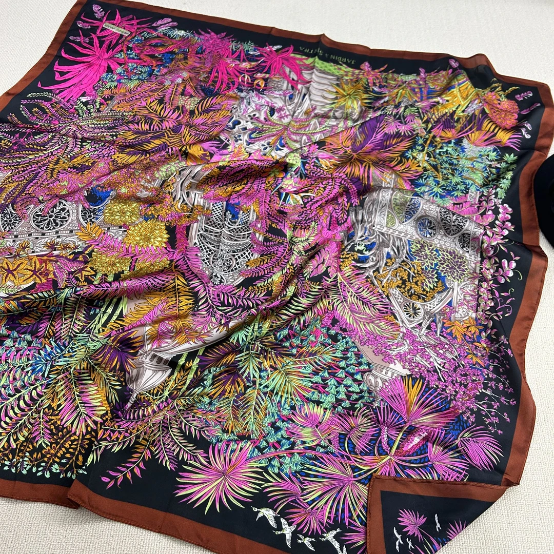 f90-1 丽景缎90*90左右气质丝巾方巾时尚 热带雨林