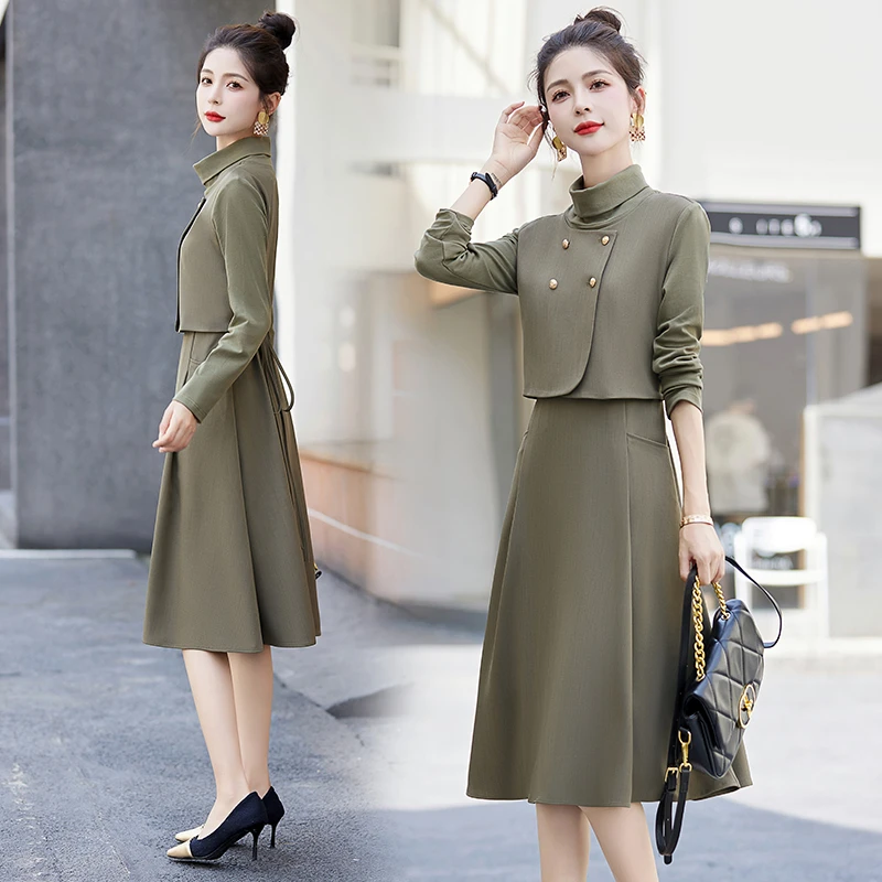 马甲裙女装2025年春秋季新款时尚气质减龄休闲连衣裙假