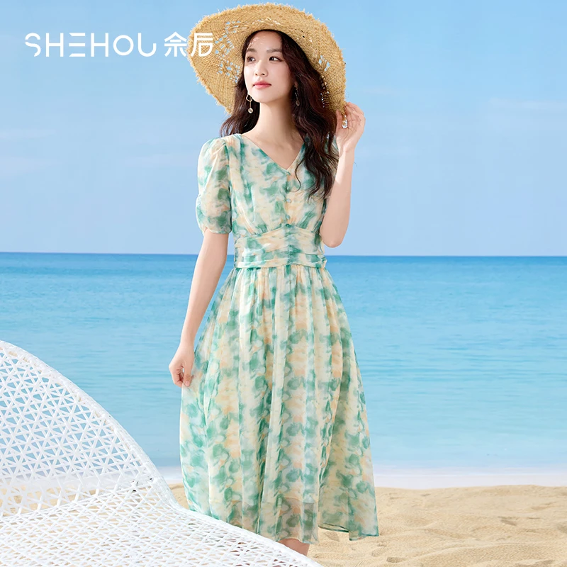 Q8852061连衣裙佘后晕染清新度假连衣裙