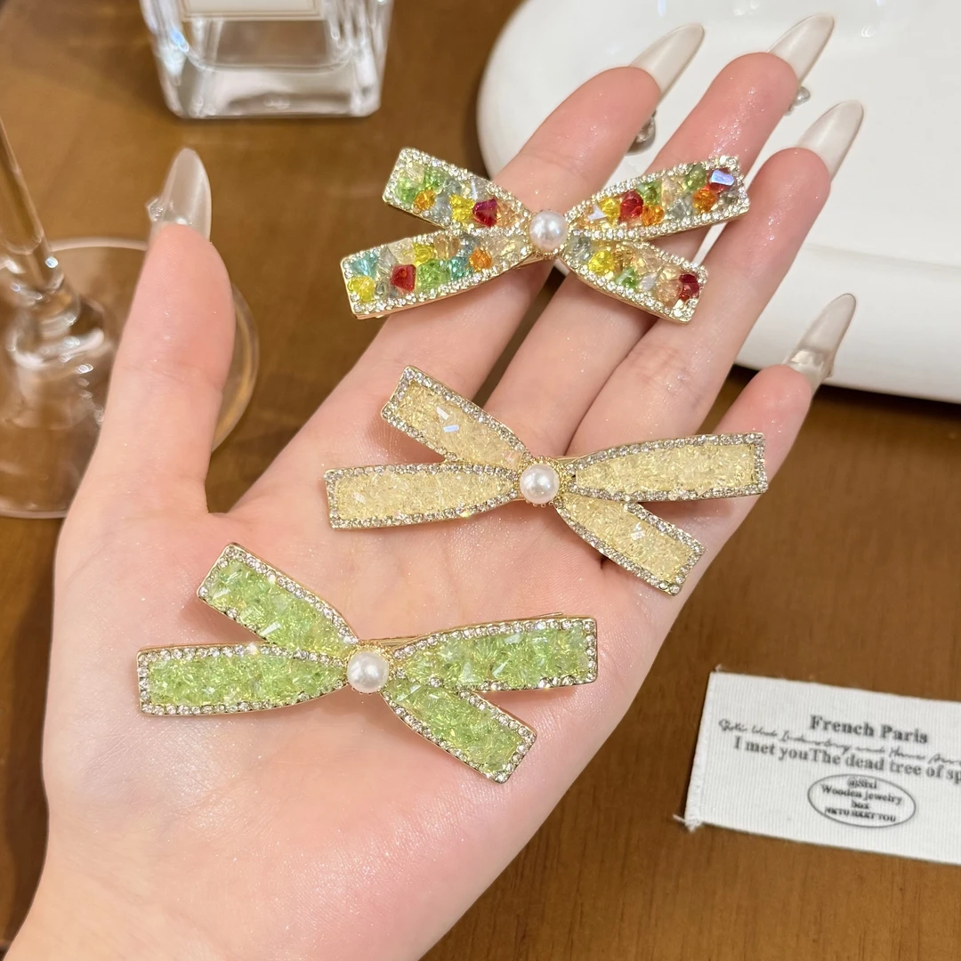 珍珠闪锆清新绿色侧边夹2025新款高端氛围感发夹女