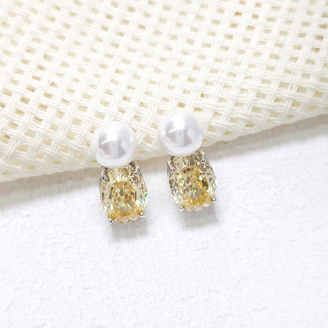 铜合金合成锆石耳饰 FXLM-53607 耳环时尚气质优雅轻奢双面古风