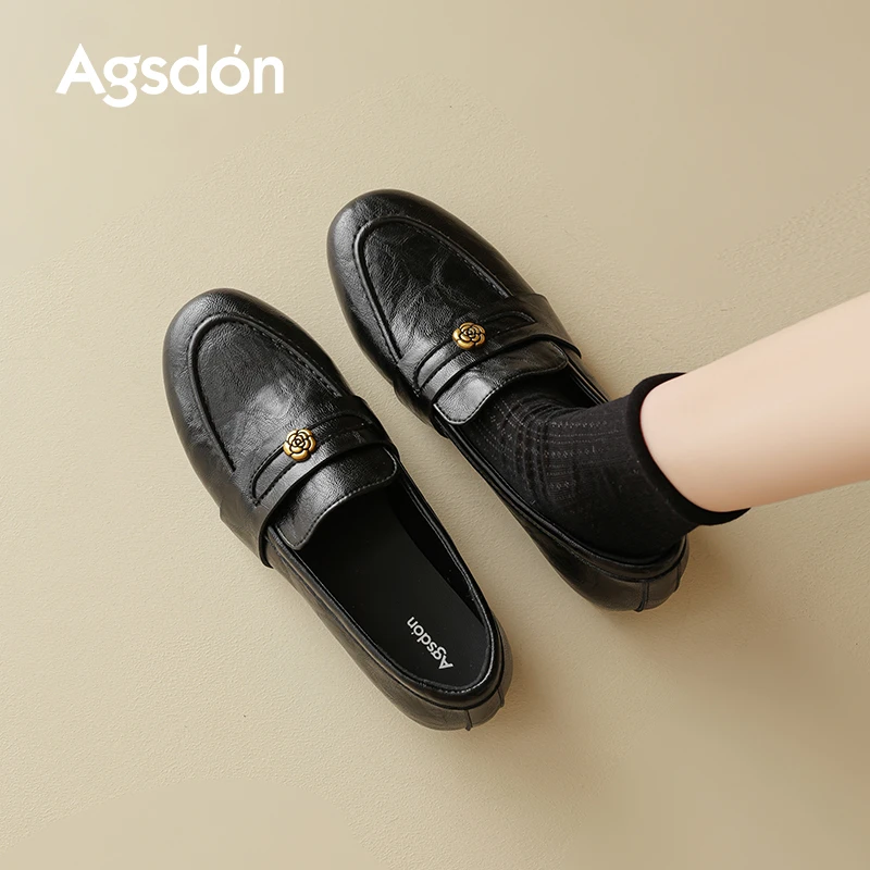 /奥古狮登黑色乐福鞋女2025新款秋季通勤英伦风休闲软底小皮鞋爆Q