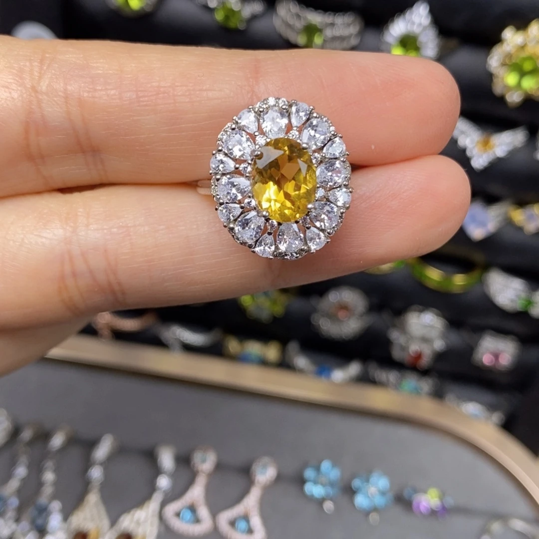 黄晶戒指银S925镶嵌