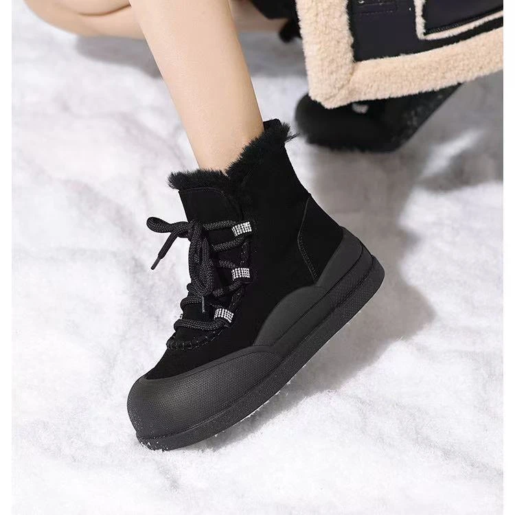 C2417 黑色 冬季厚底圆头女士高帮保暖雪地靴