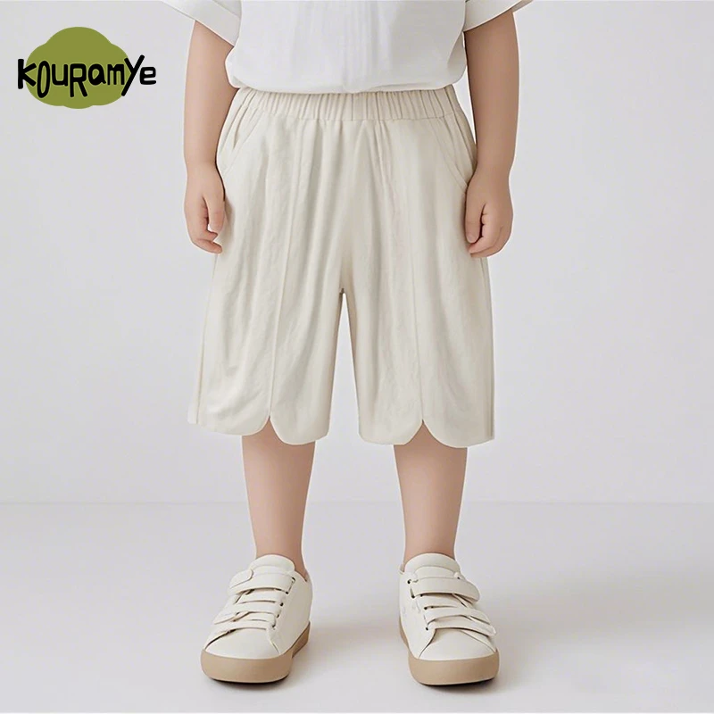 酷娃米夏季新款儿童裤子中小男女童时尚百搭纯色灯笼七分裤70427