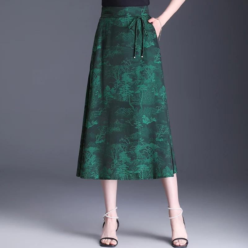 新中式女装半身裙子a字裙2024年夏季薄款高腰中长款显瘦大摆伞裙
