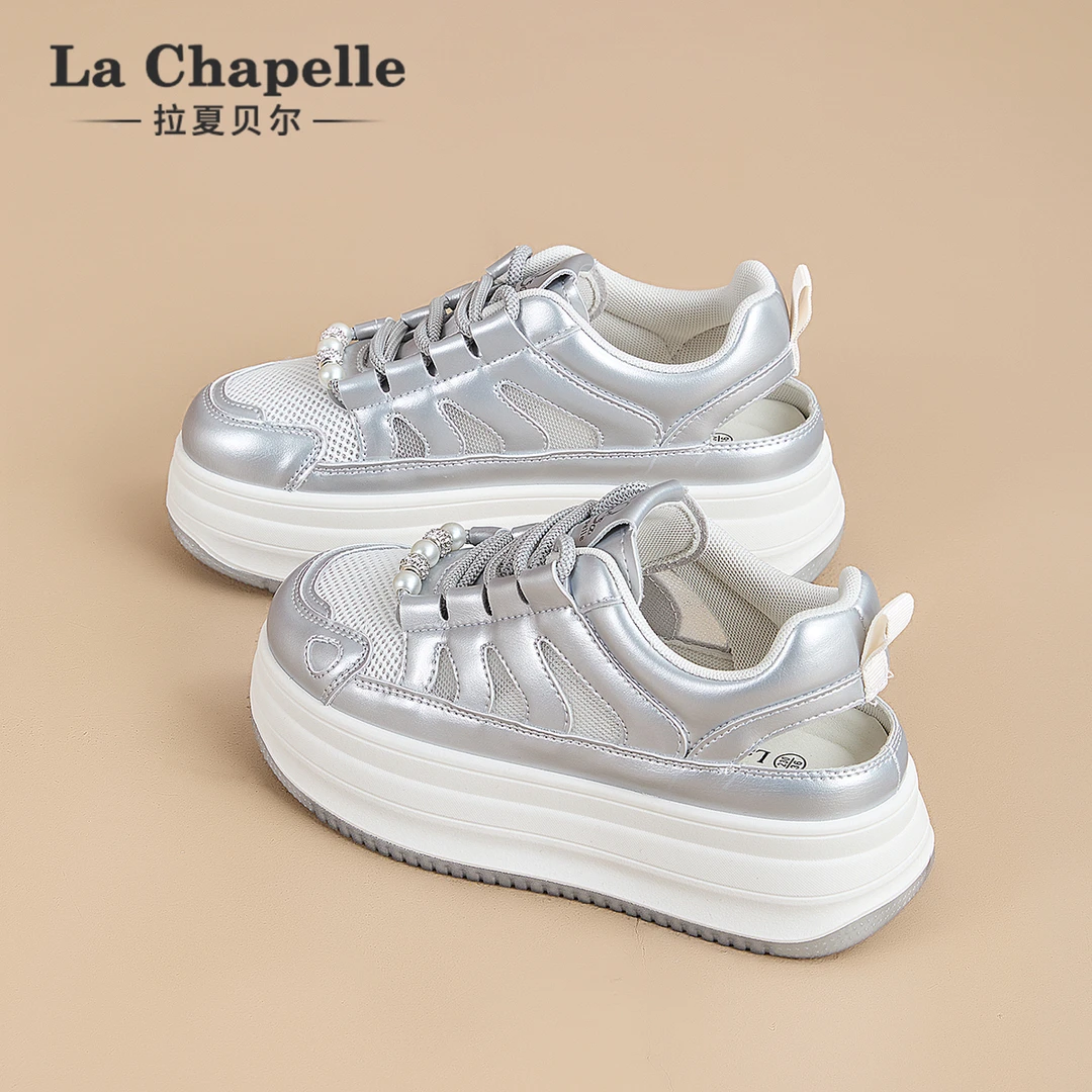 拉夏贝尔包头运动凉鞋女2025冬季新款网鞋透气薄款板鞋厚底小白鞋