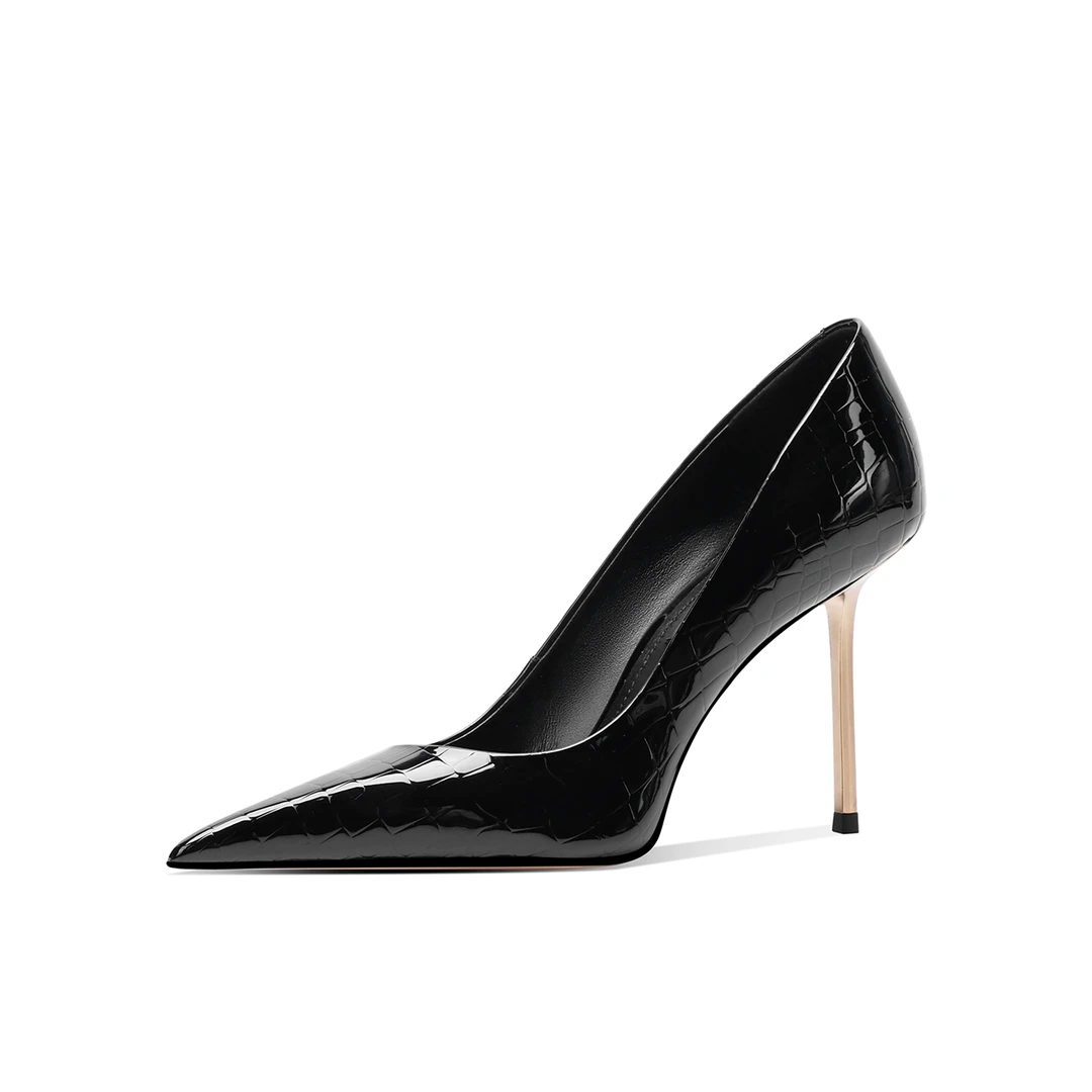 【摩登美学】秋冬新款上新浅口高跟鞋高级感压纹单鞋细跟高奢款性