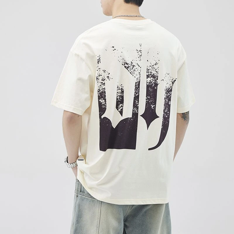 260克重款Z8015日系风尚男士夏季宽松休闲简约潮流印花短袖男t恤
