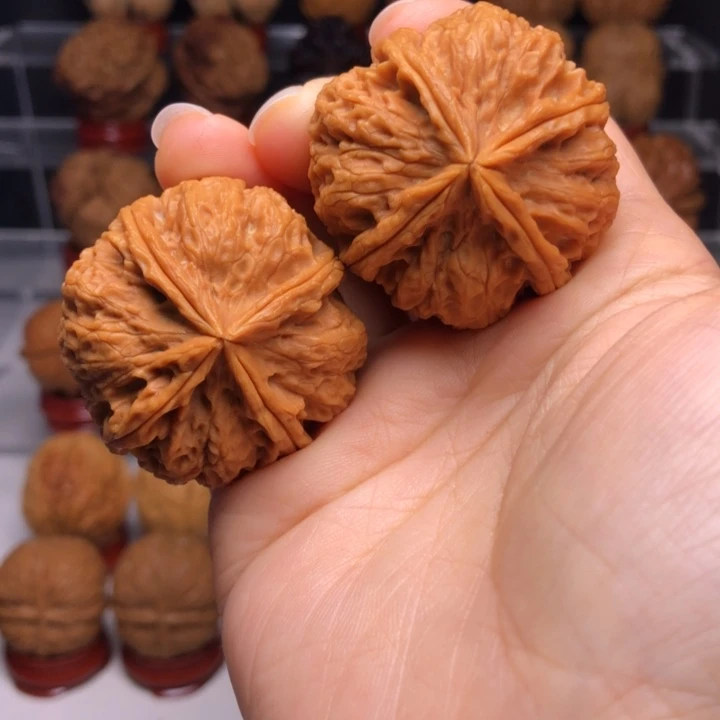 文玩核桃吊坠22墨菊四棱