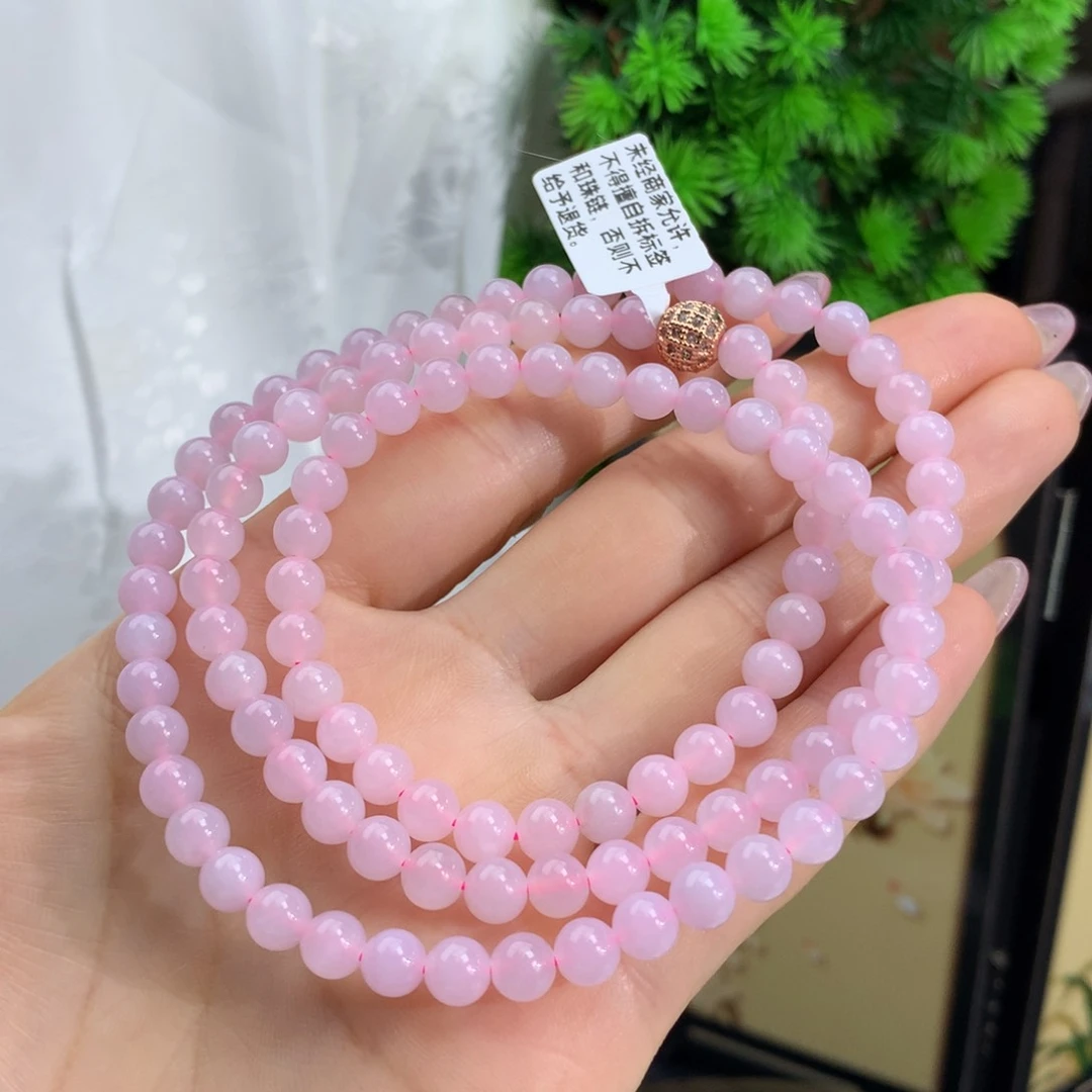 翡翠手链未镶嵌冰胶粉色项链卡6m m