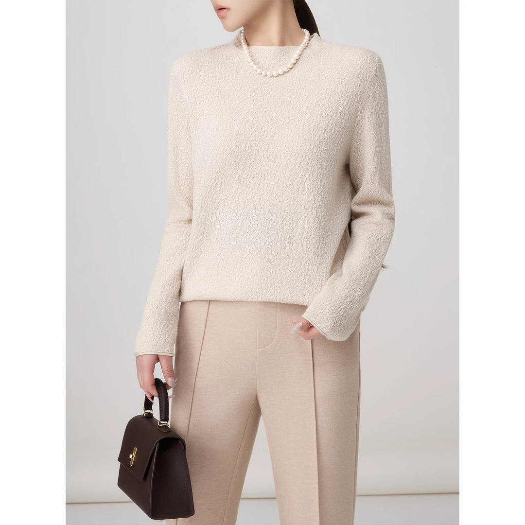 老敏哥醋酸羊绒打底衫秋冬新款肌理感套头针织上衣女W6606