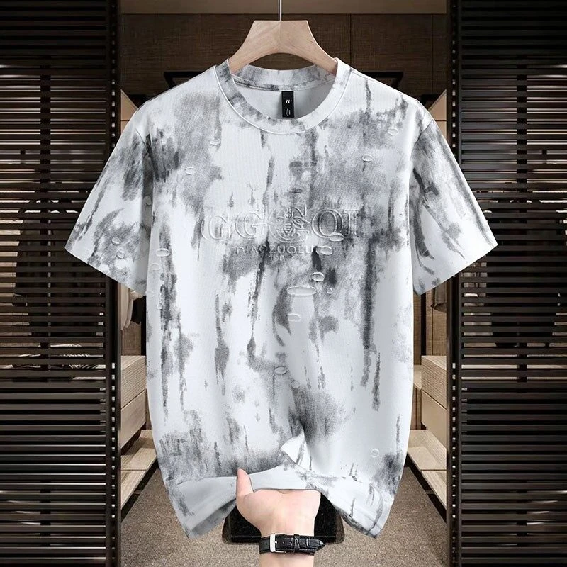 夏季时尚休闲棉质T恤男士圆领百搭半袖宽松潮流个性短袖WE25195