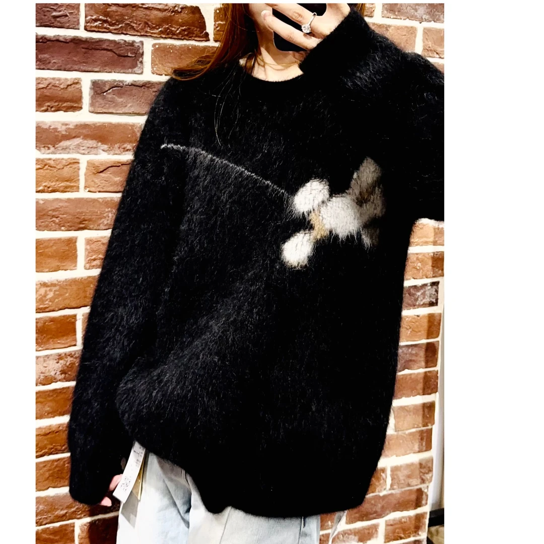 【顶嘉嘉羊绒】256110-100山羊绒拉绒圈圈绒卡通画针织羊绒衫软糯