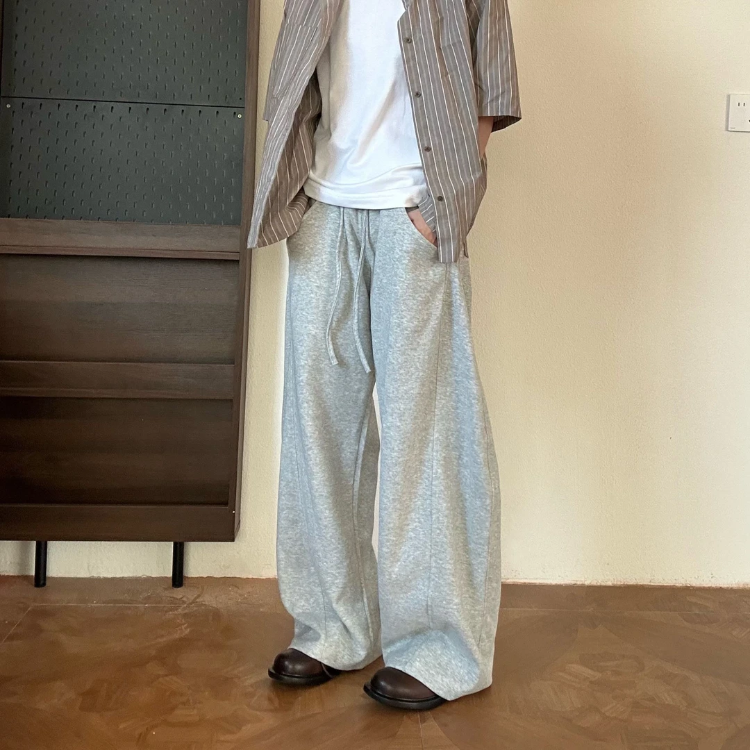 A+卫裤男秋冬直筒休闲抽绳美式潮牌长裤运动百搭阔腿弯刀裤休闲裤