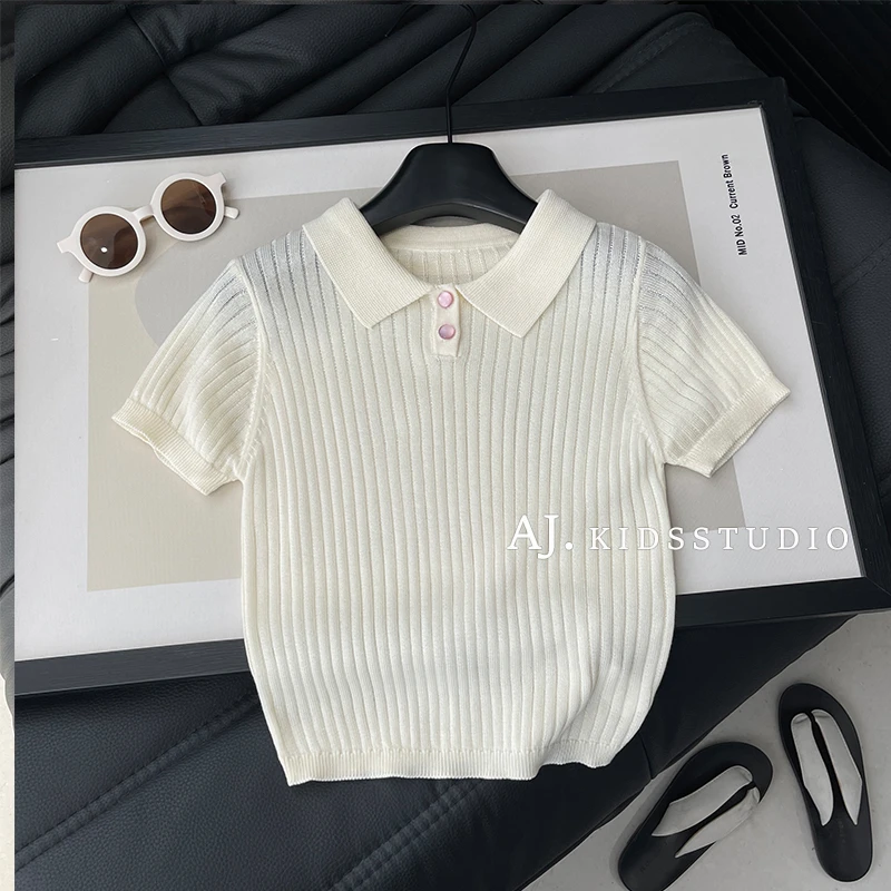Q现【糯糯奶昔】阿卷夏韩版儿童简约纯色翻领短袖针织T恤衫MPG6035